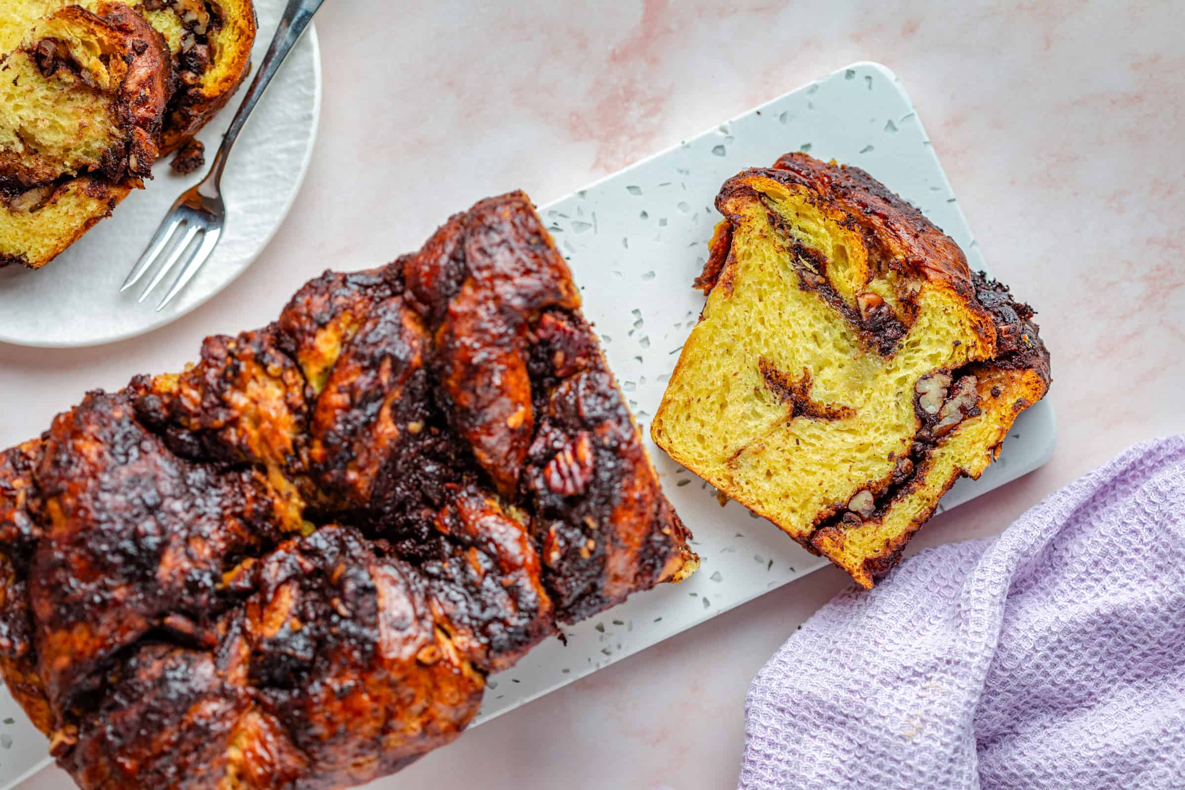 Vegan chocolate babka with pecans