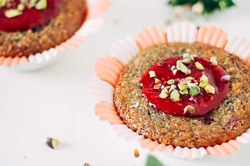 Rhubarb pistachios with raspberry glaze